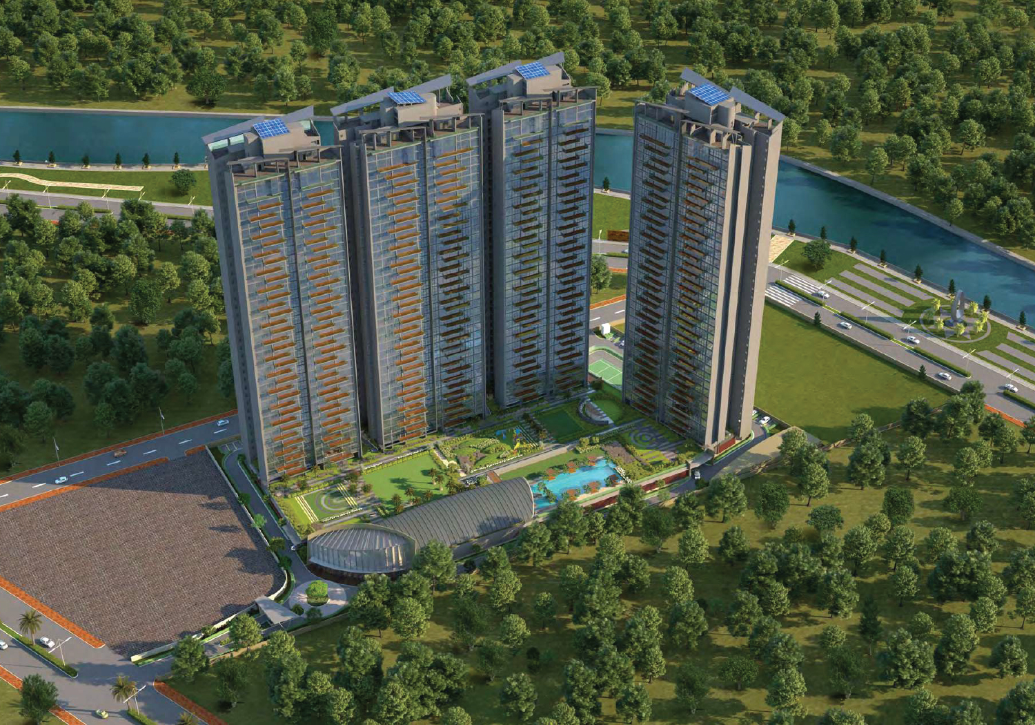 Exterior view of Kasturi The Balmoral Riverside &mdash; photo gallery, images, brochure, amenities, cost sheet, price breakup, availability details, RERA number, RERA certificate, possession date, layout plan, logo, floor plan, master plan, and location map showcasing project highlights and features.