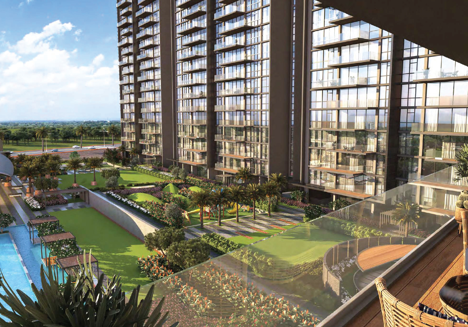 Exterior view of Kasturi The Balmoral Riverside &mdash; photo gallery, images, brochure, amenities, cost sheet, price breakup, availability details, RERA number, RERA certificate, possession date, layout plan, logo, floor plan, master plan, and location map showcasing project highlights and features.